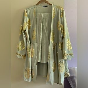 Golden floral print coat and pants